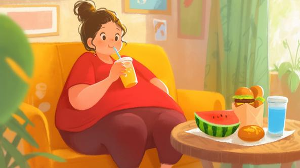 二次元美女暴饮暴食,吃成了大胖子而