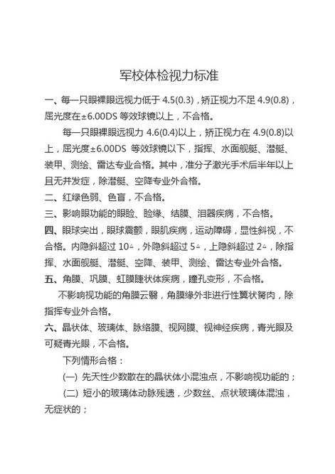 军检裸眼视力要求