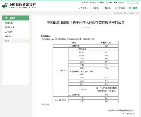 邮政储蓄活期利息多少