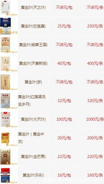 黄金叶烟价格表 售价