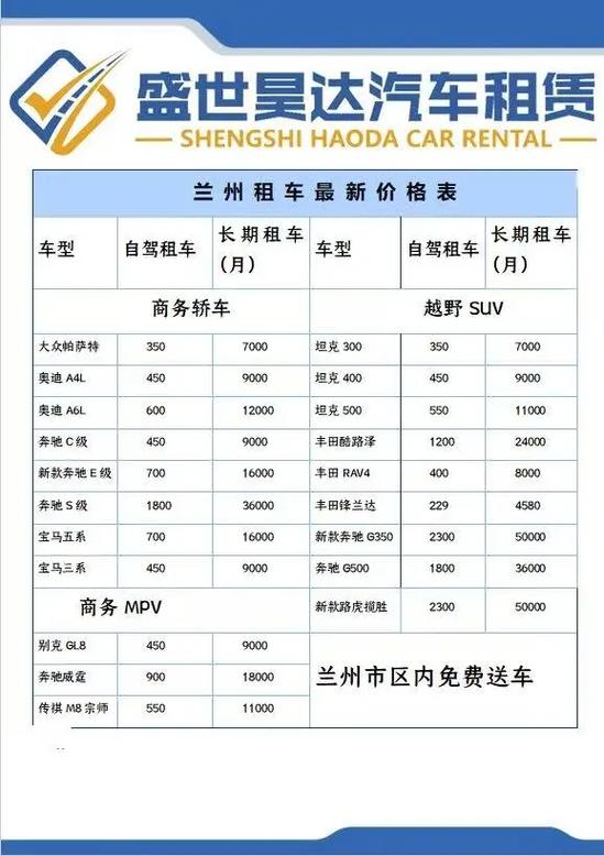 租车价格价目表