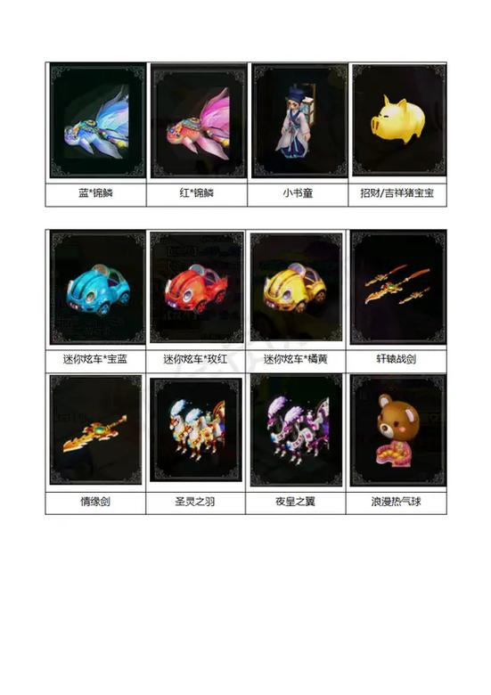 QQ自由幻想坐骑一览表