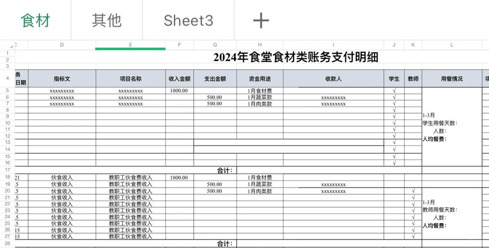 内部账本表格