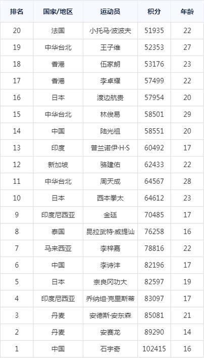 羽毛球男子单打排名游戏截图