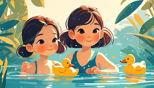 我和夏天大姐姐一起去游泳的背景资