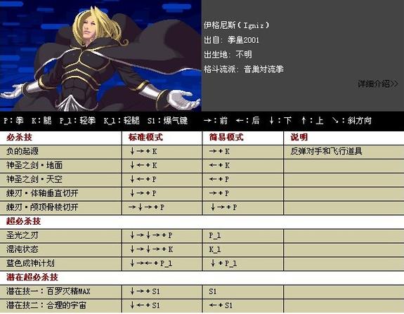 小霸王游戏机拳皇出招表