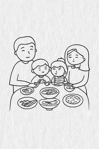 一家人在吃饭简笔画