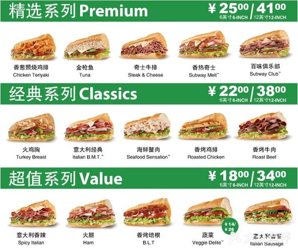 subway赛百味菜单