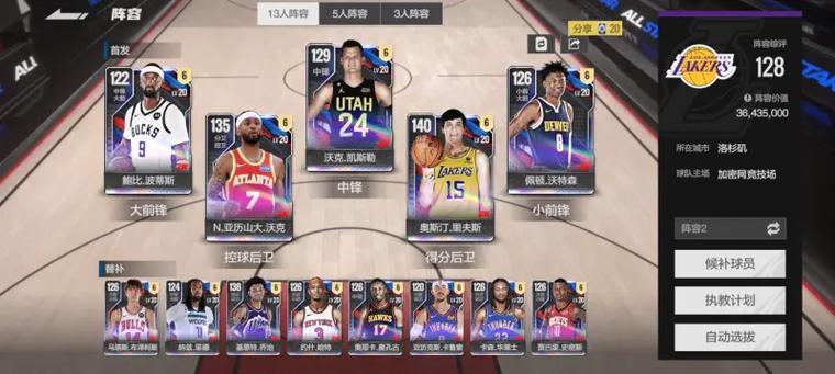 nba2k21阵容名单
