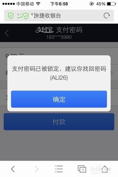 支付宝支付密码被锁定3小时