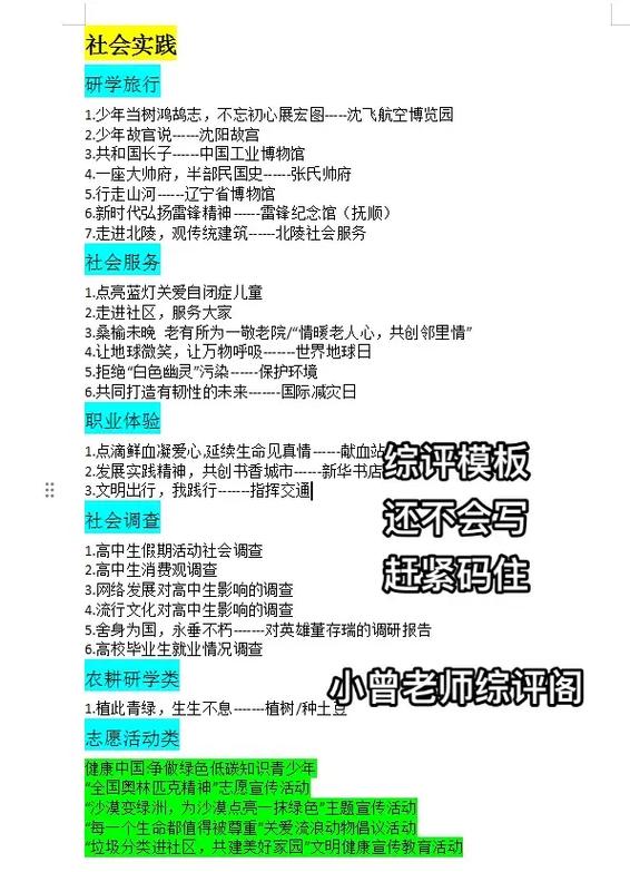 高中综评五大内容填写