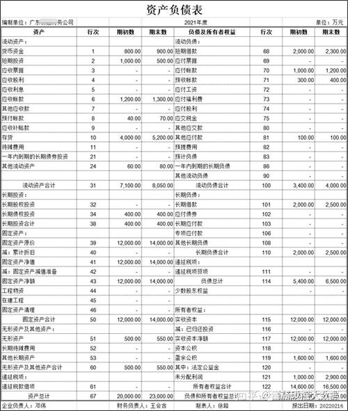 资产负债表填写示例