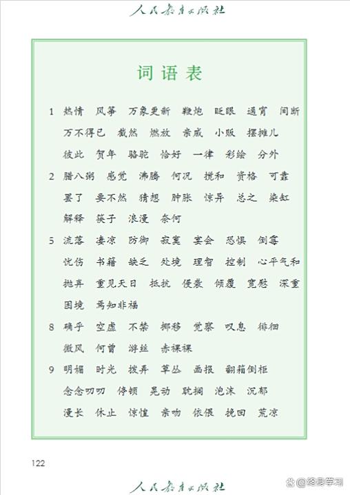 六年级下册单词表图片语文