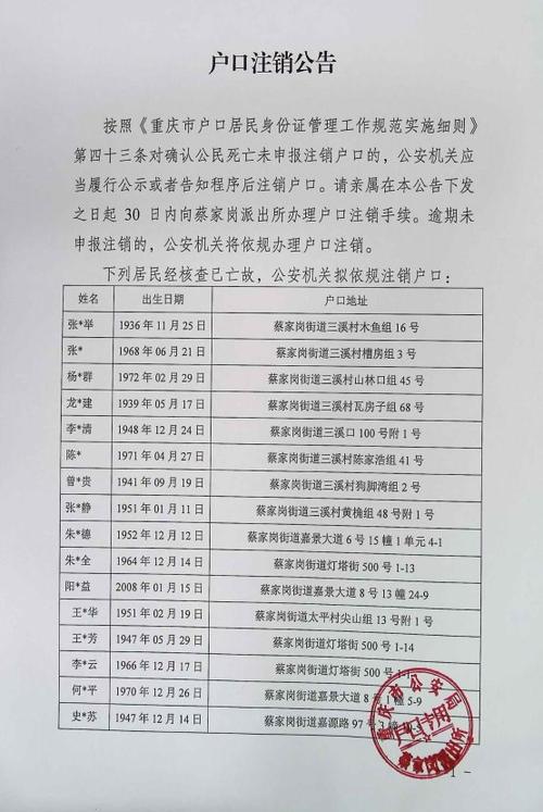 注销户口公示模板