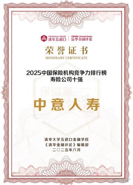 中意保险排名全国第几位