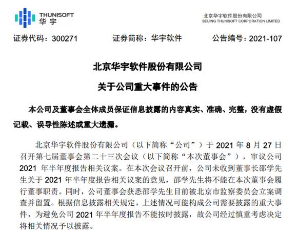 华宇软件被ST概率大不大