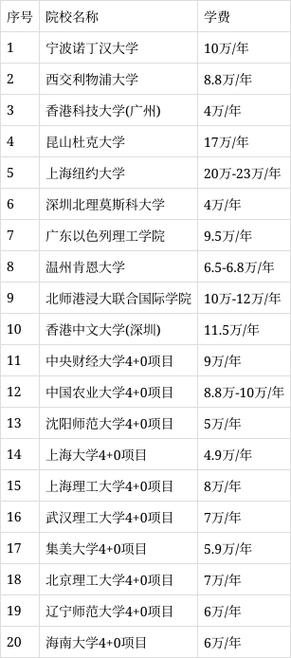 中外合作大学学费一览表