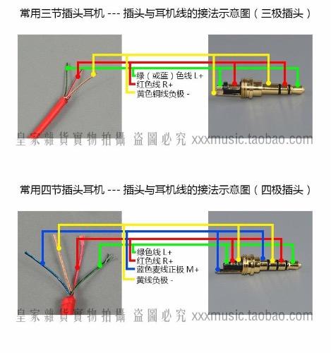 5芯耳机线各个颜色接线图