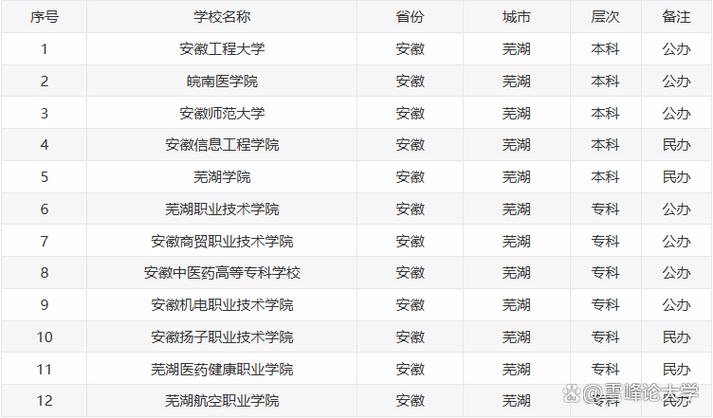 芜湖有哪些大专院校