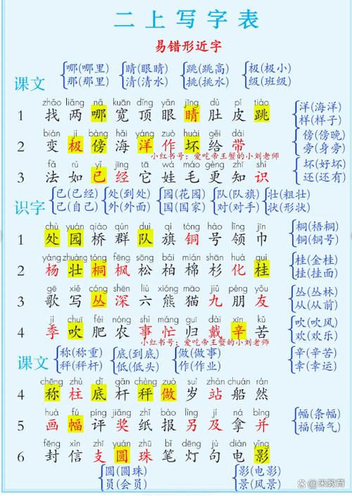 二年级上册生字表