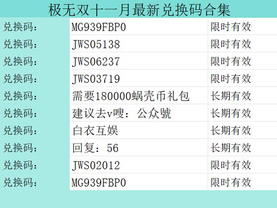极无双最新礼包兑换码