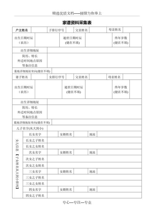 家谱信息采集表范本