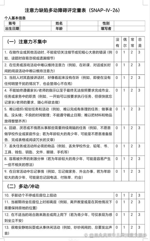 adhd测试量表免费