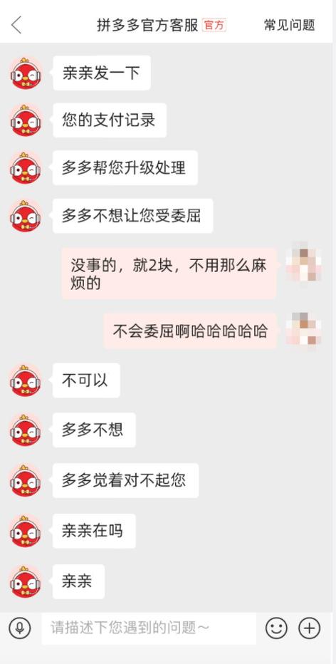 拼多多与店家的聊天记录