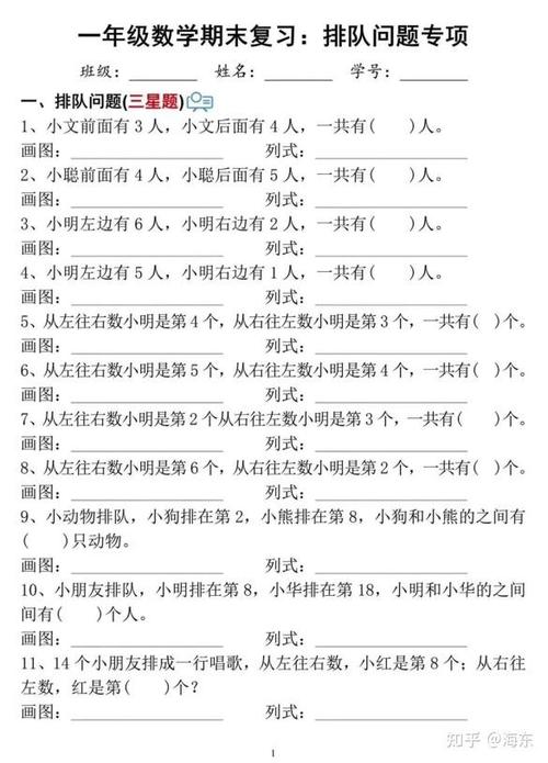 一年级排队问题涉及的知识点