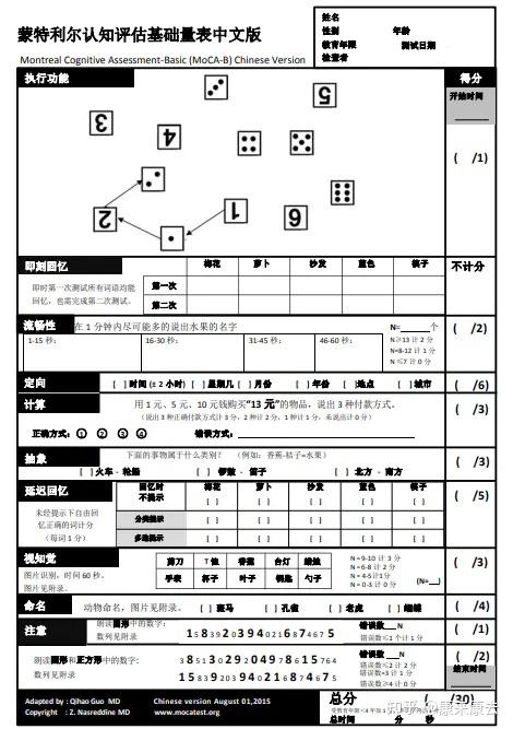 moca量表评分标准