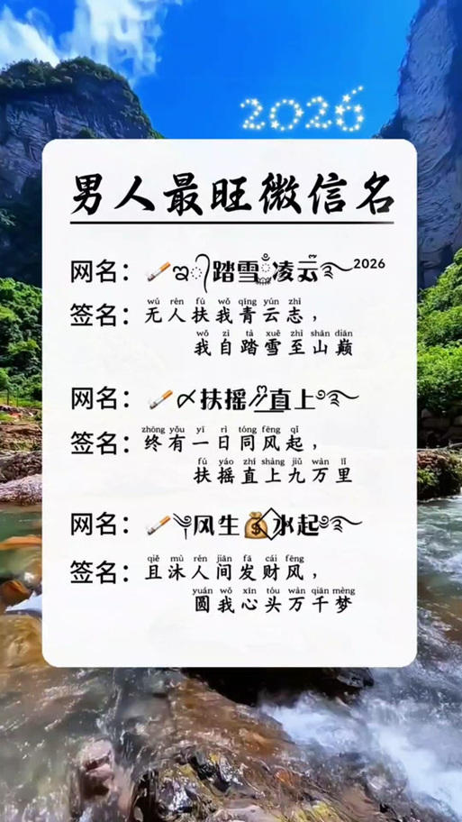 2026男永久不换的微信名