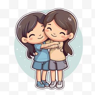 两个人紧紧拥抱的插画免费