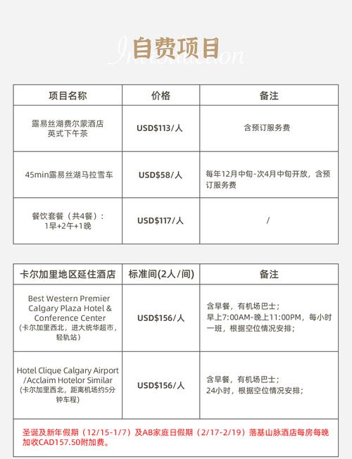 加拿大跟团游价格表