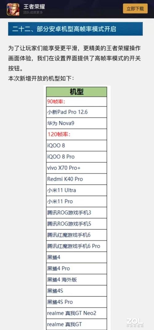 王者荣耀120帧支持机型