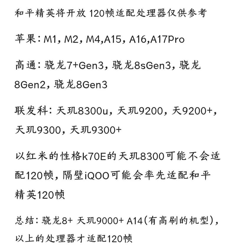 和平精英能开120帧的处理器