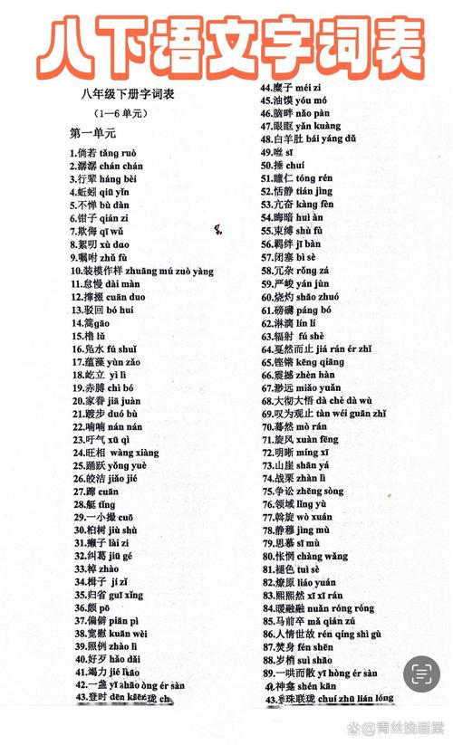五四制八年级下册语文字词