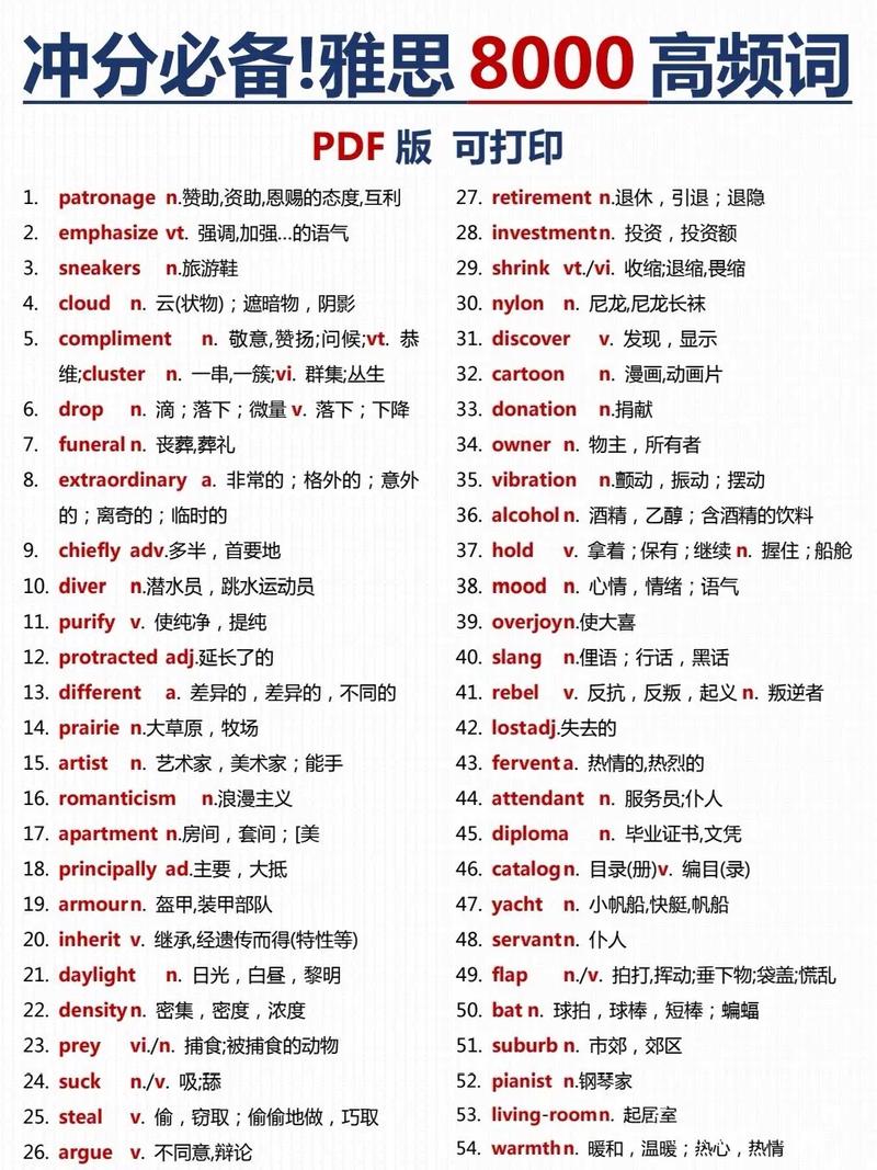 雅思词汇表8000