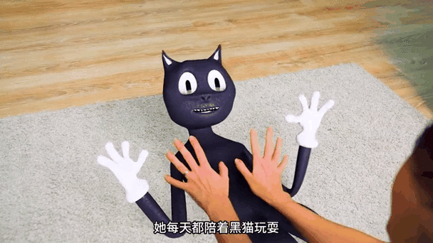 黑猫把女孩拉进垃圾桶gif动态图片