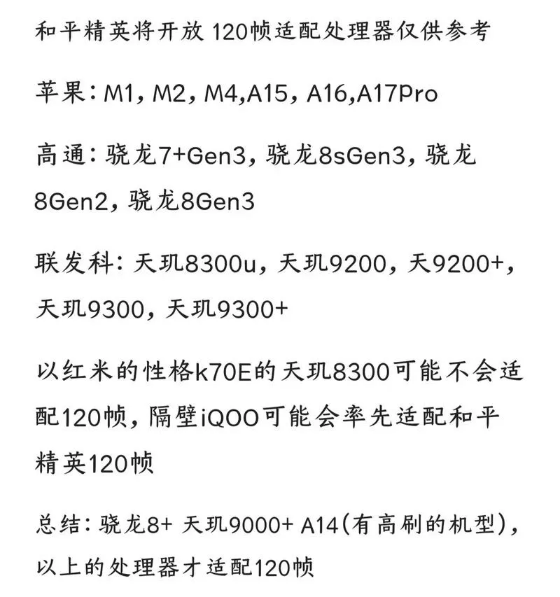 和平精英120帧要什么手机配置