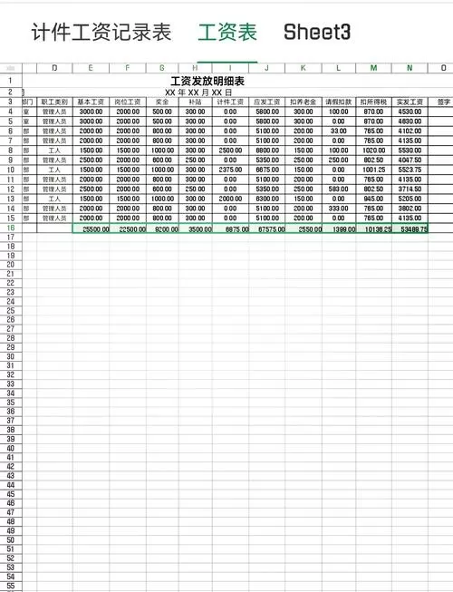 计件工资表格模板