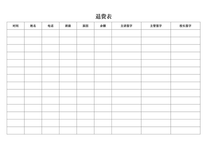 1～14岁退费标准表
