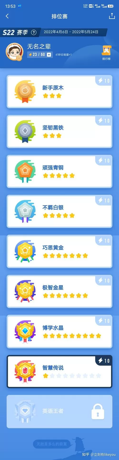 百词斩段位对应词汇量