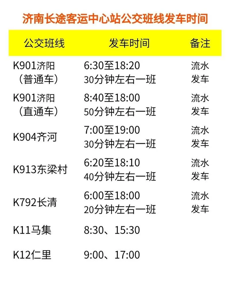 济南长途客运站时刻表