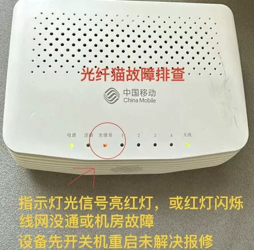 中国移动wifi路由器光信号红灯闪烁