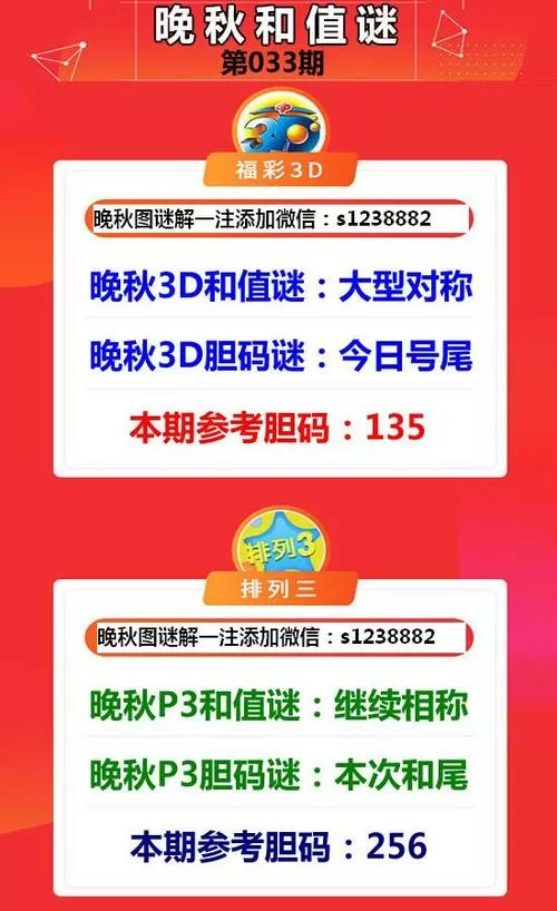 3D晚秋乙种和值谜(今天)