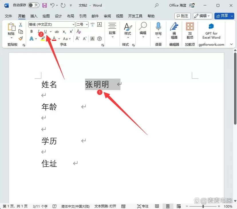 word文档怎样加横线