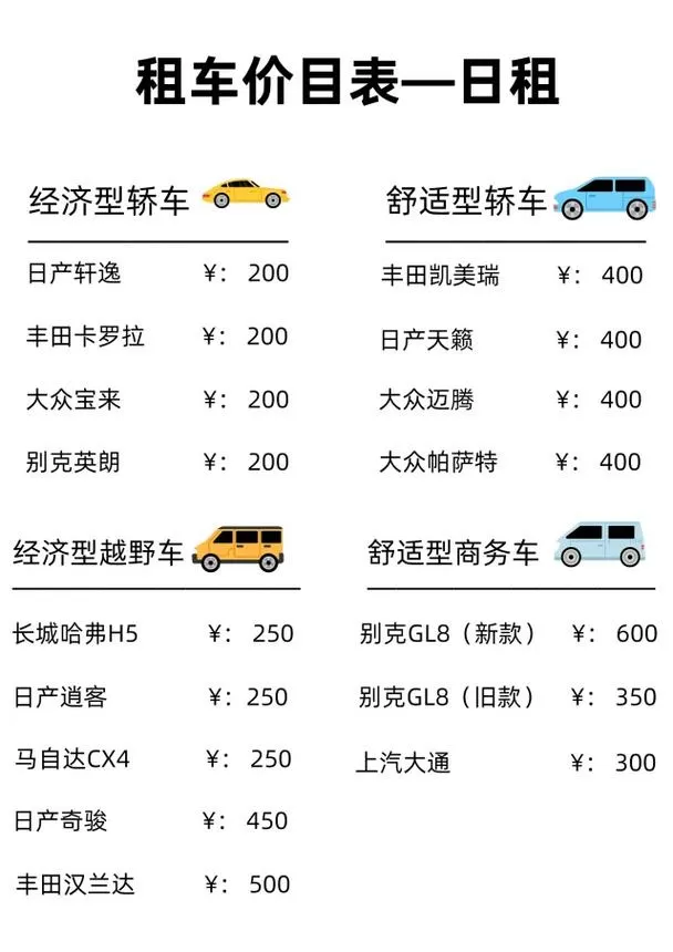 沙县租车多少钱一天