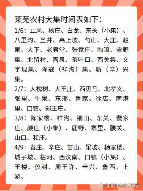 莱芜各乡镇大集时间表