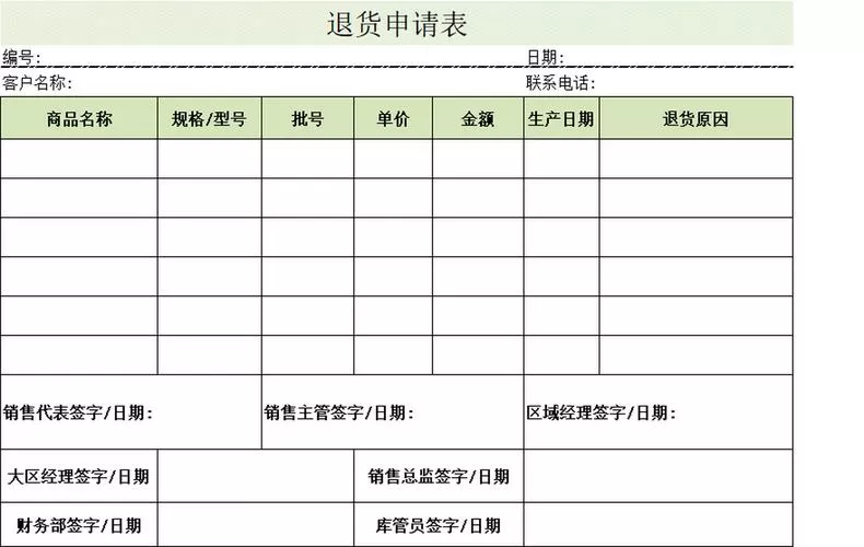 退货申请单