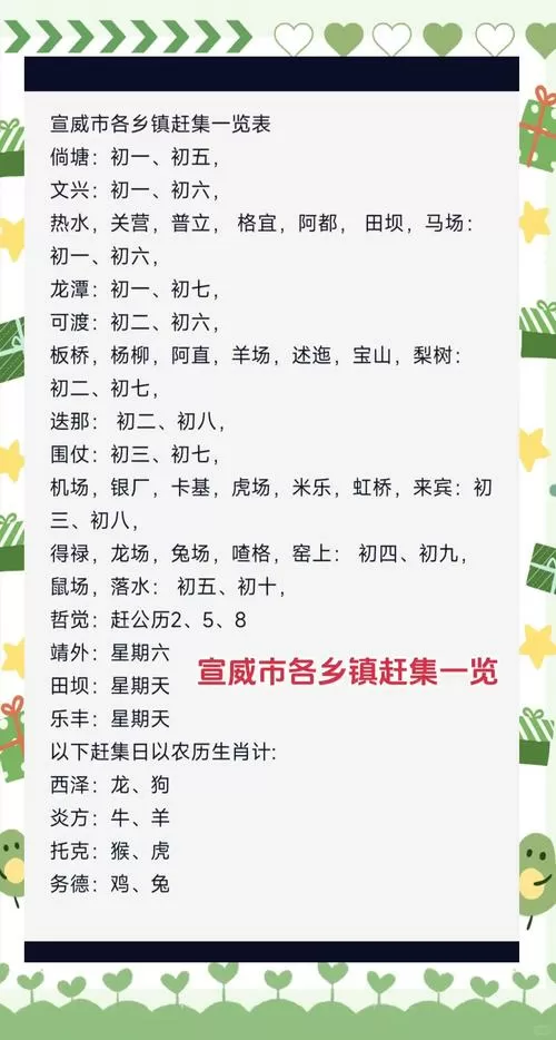 赶集时间表14个乡镇赶集时间
